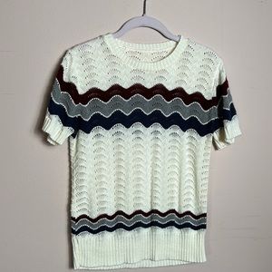 Lightweight Cream, Navy, Bordeaux and Gray Lined Scoop Neck Sweater  size M- L*